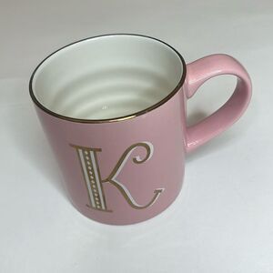 Opalhouse Letter K Stoneware Mug Pink White Gold Trimmed 2 Cups Coffee Tea Mug